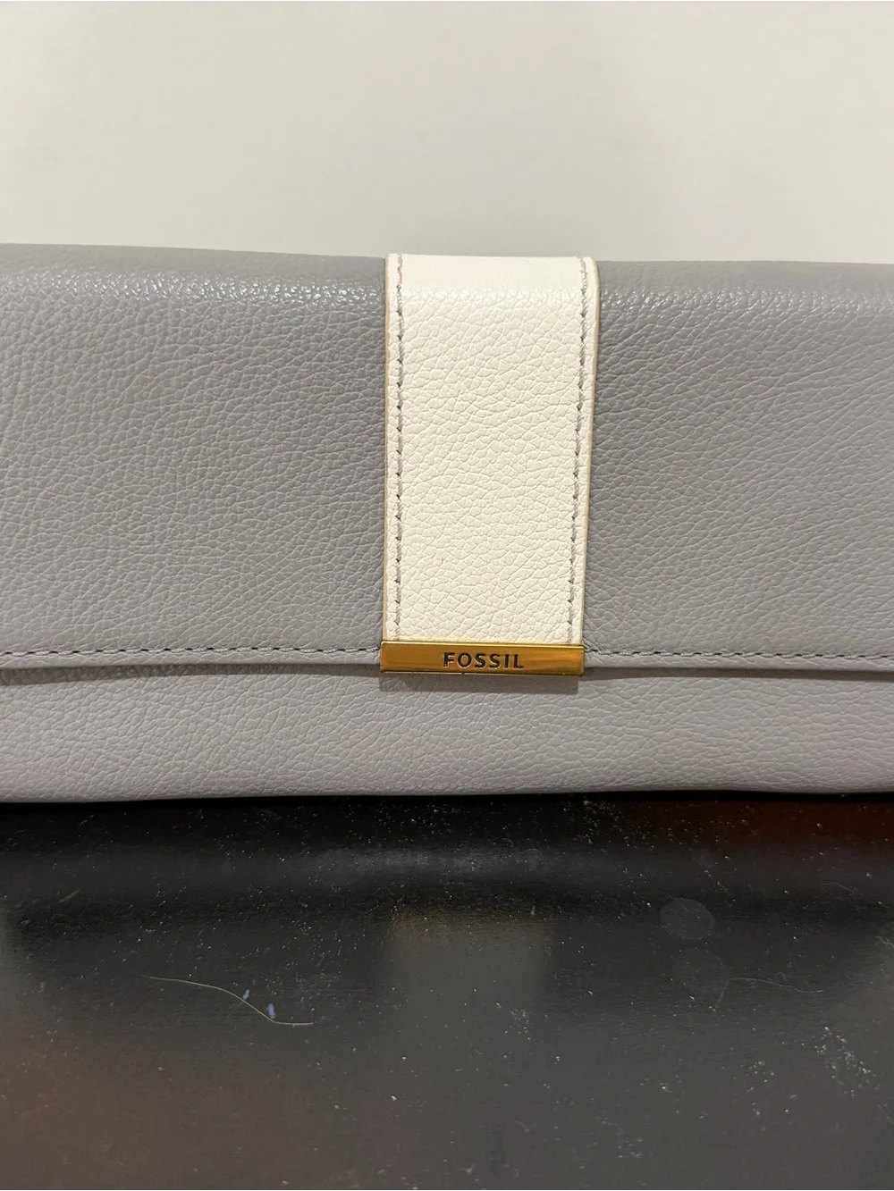 Fossil Grey and Cream Leather Wallet Clutch